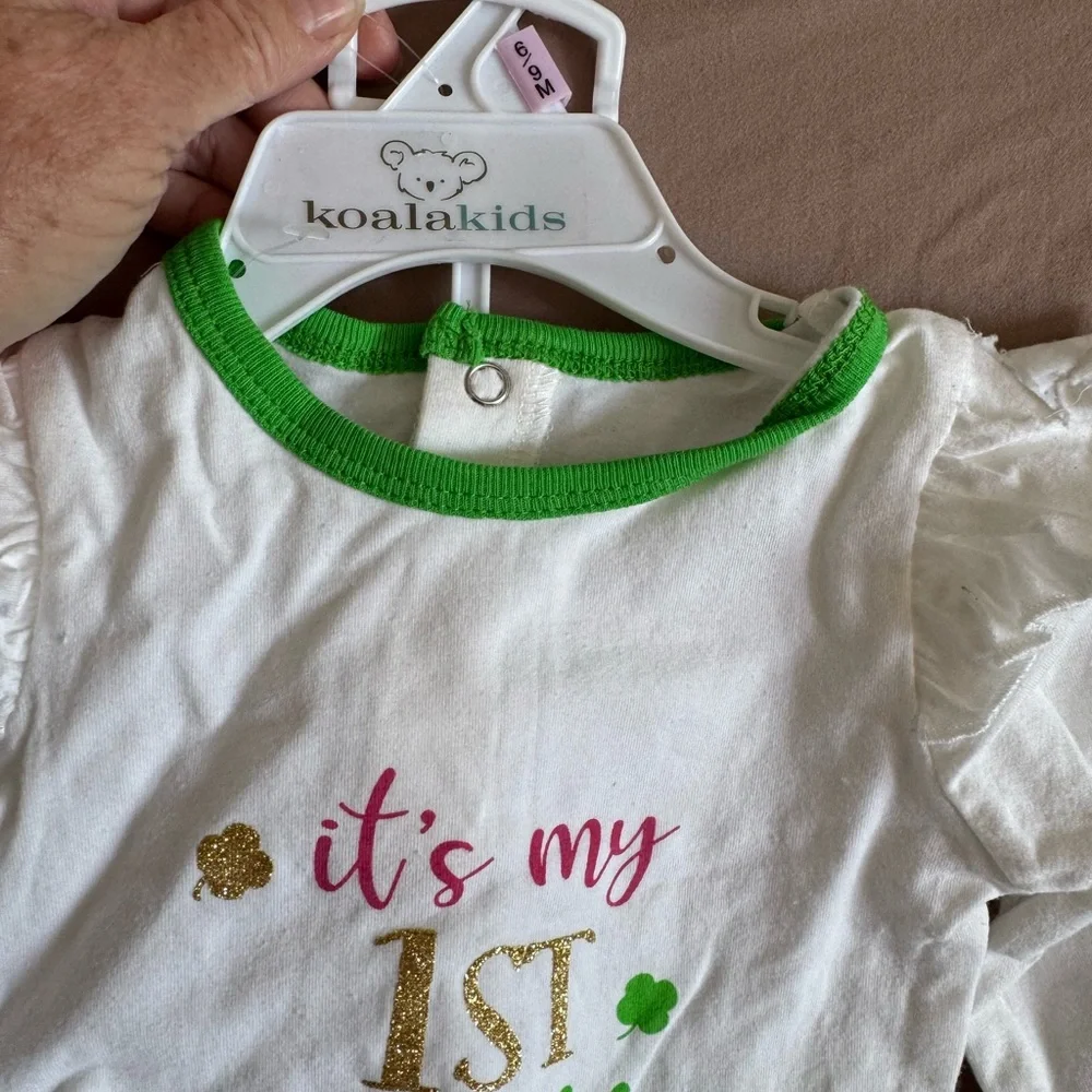 Koala Kids St. Paddy's Day Set - White and Green long sleeve onesie tutu ruffles